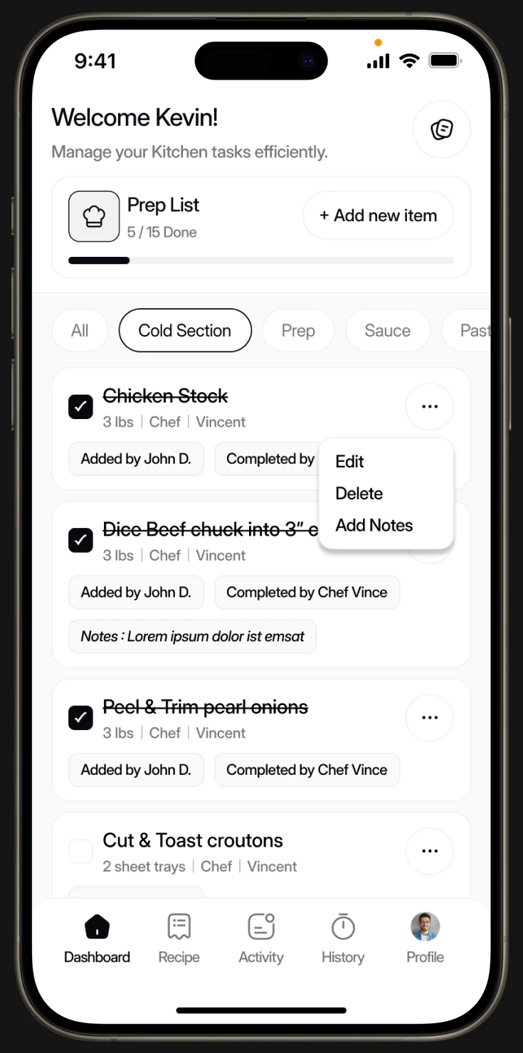 Preplist app screen