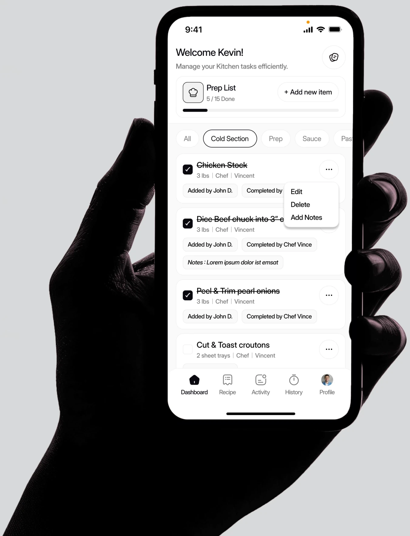 Preplist on a phone in hand